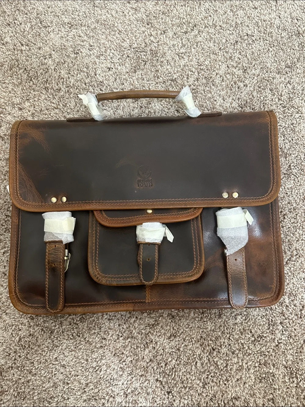 Classic Brown Rustic Town Leather Messenger Briefcase